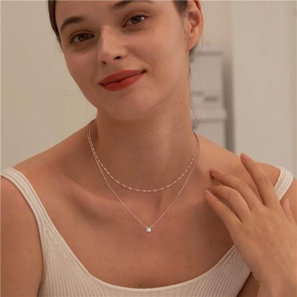 Diamond Necklaces for Women, Dainty 14k Gold/Sterling Silver Choker - Picture 4 of 6